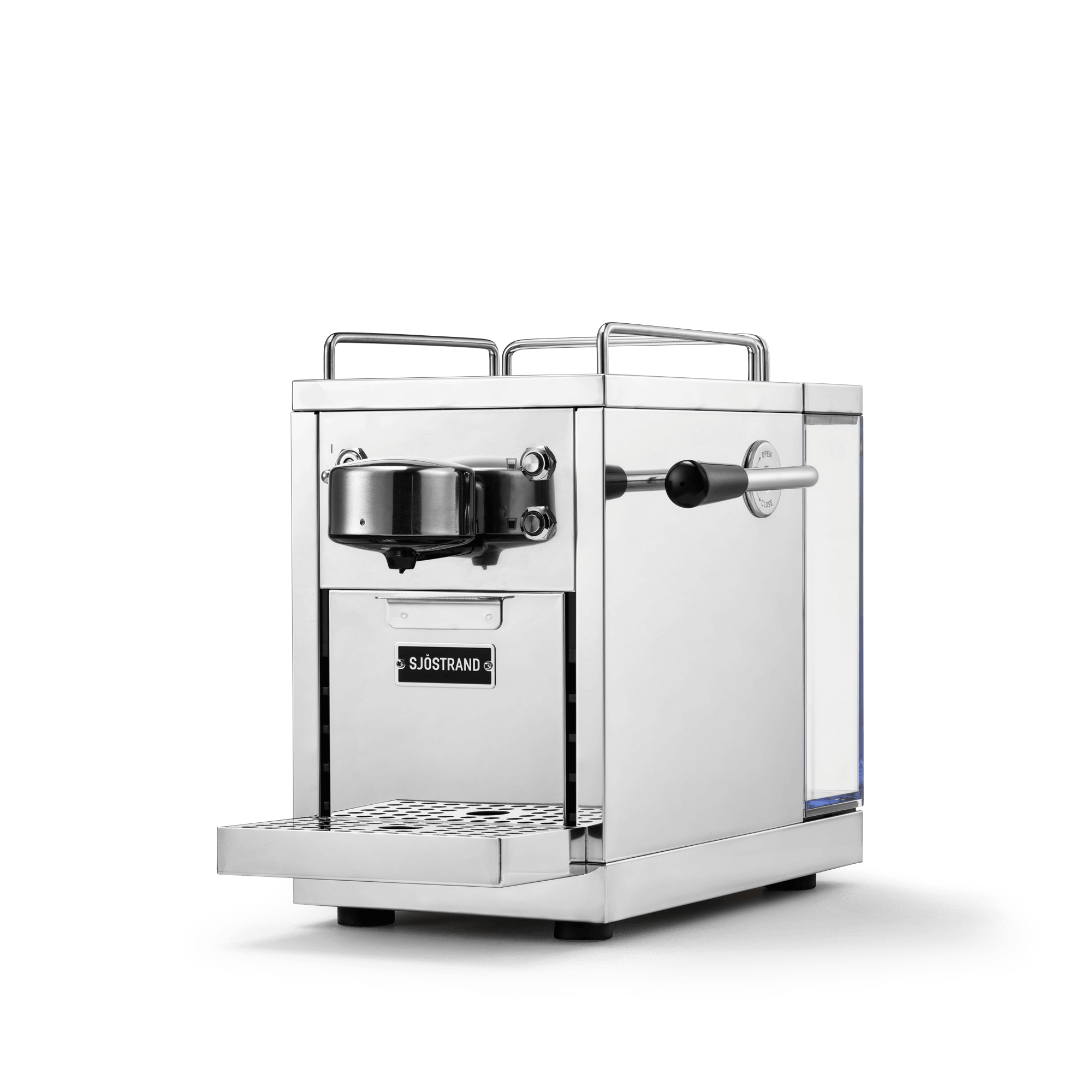 The Original espresso machine side angle showing sleek stainless steel profile and chrome finish image
