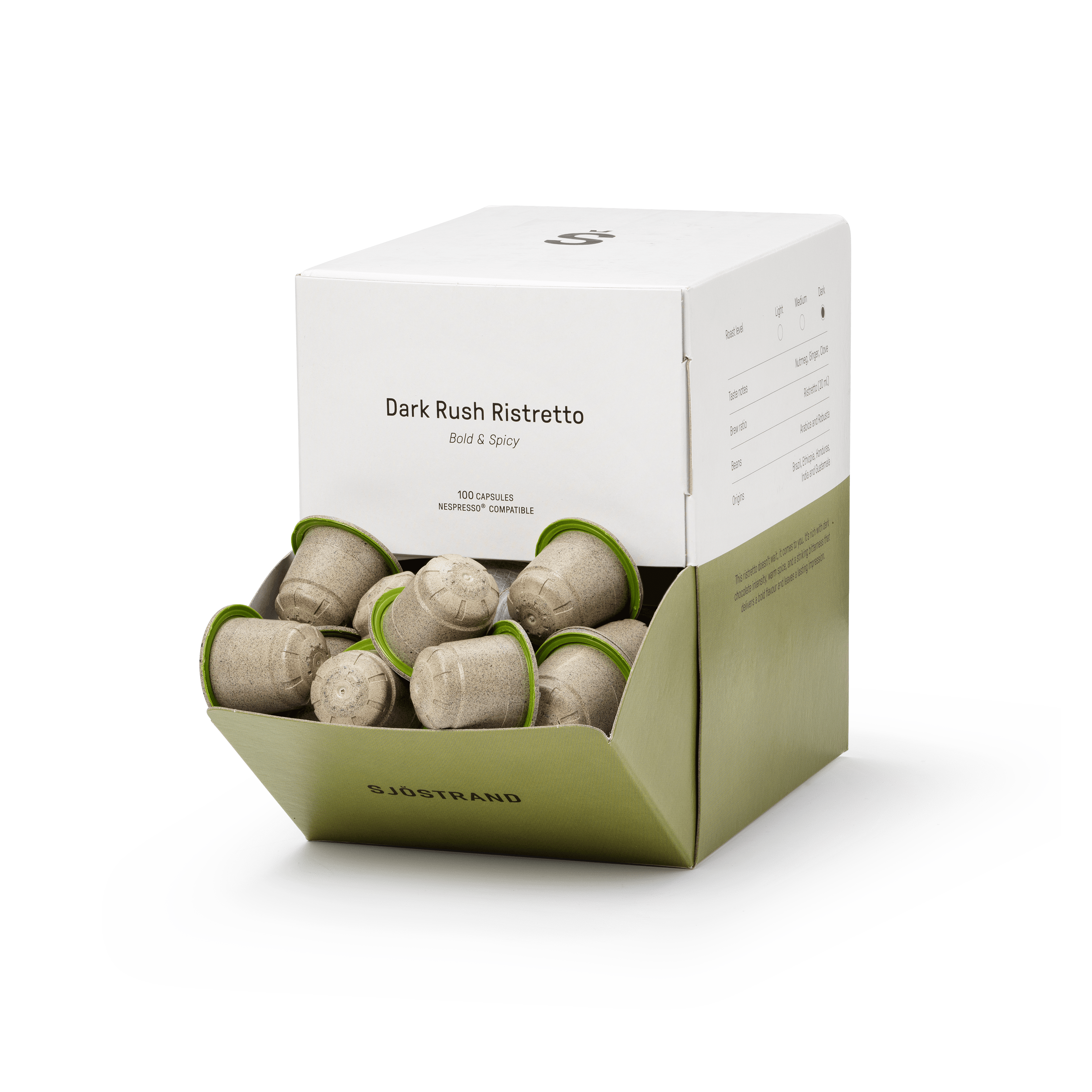 Open box of Dark Rush Ristretto B2B coffee capsules by Sjöstrand image