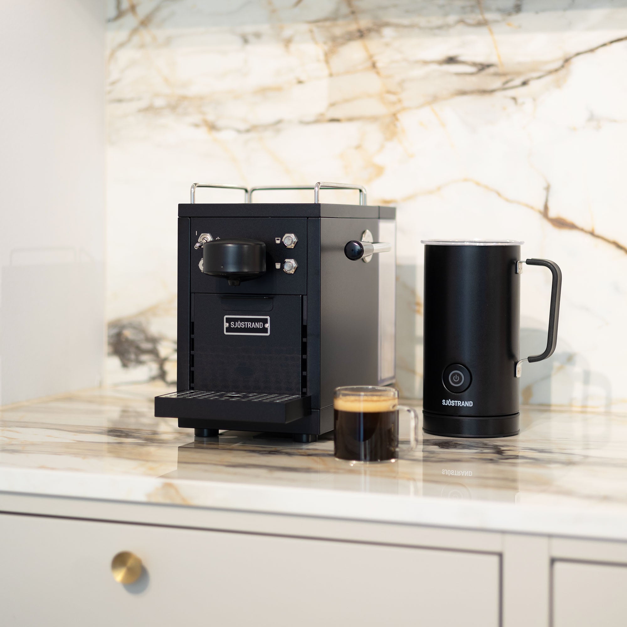 Mousseur à Lait Sjöstrand Pour Machines Nespresso - Design Scandinave Beige, Boîtier Inox - 6